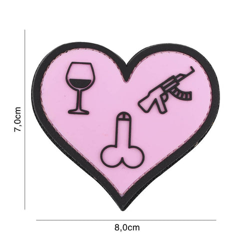 101 Love, Wine, Dicks & Guns Heart 3D PVC Patch