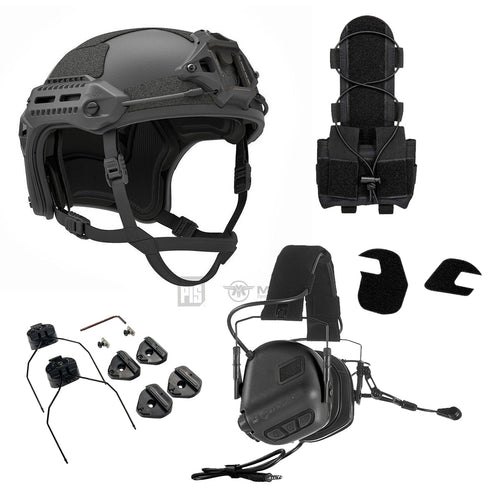 PTS x Earmor Flux Helmet + Comms Bundle-Black-Black