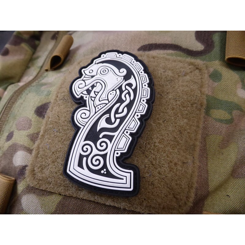 JTG Northman Dragon Ship Head 3D Rubber Patch - Whiteq