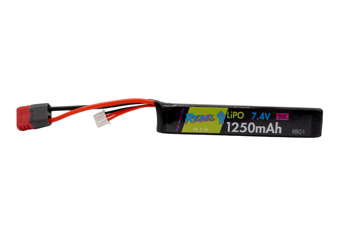 Rebel Battery - 1250mAh Lipo 7.4V 20C Stick - Deans