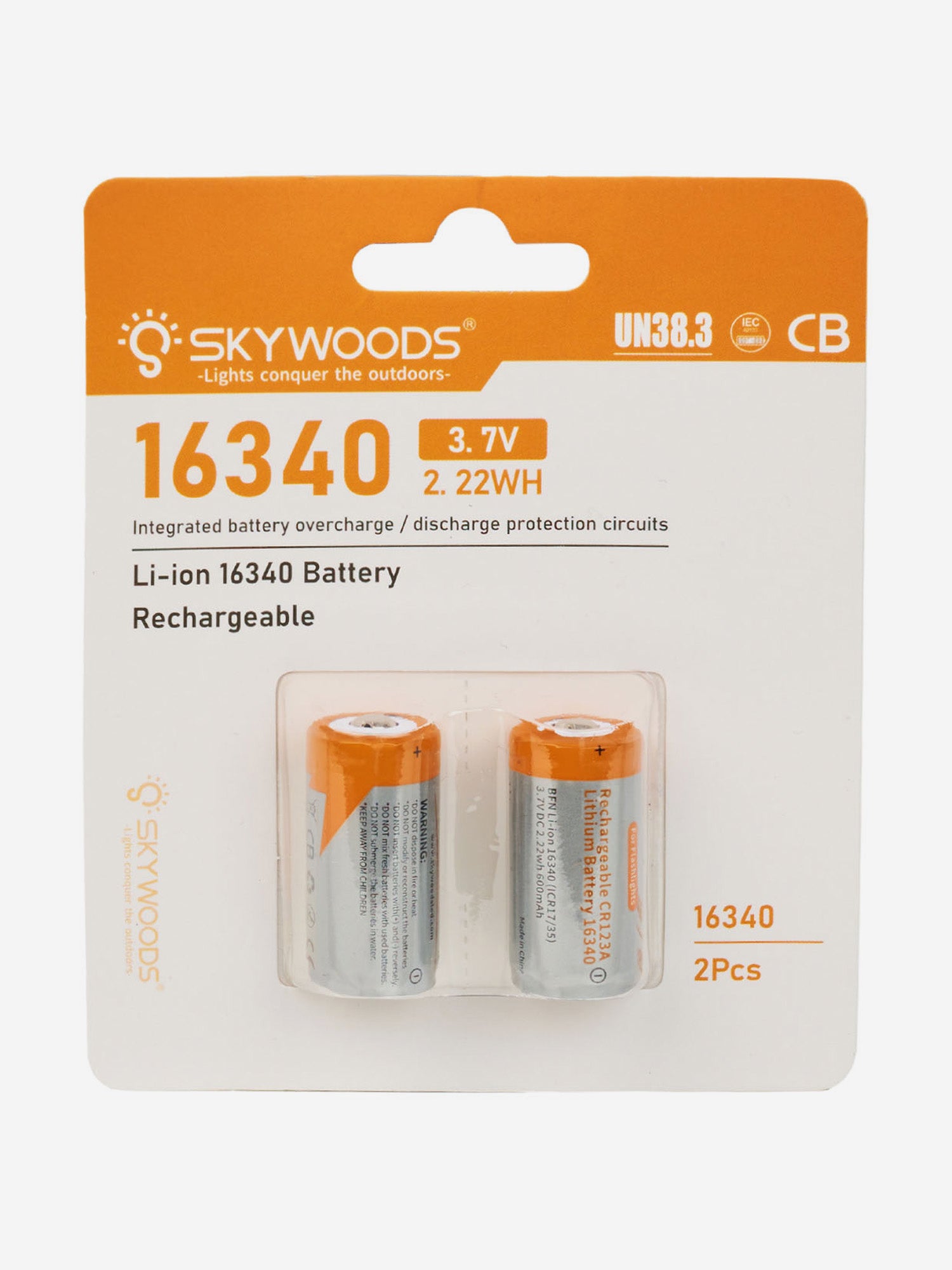 Skywoods Rechargeable CR123A/16340 Li-Ion Battery 2 Pack