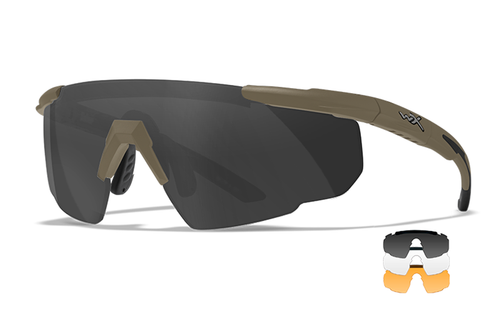 Wiley X SABER ADVANCED - Matte Tan Frame - Grey/Clear/Light Rust Shields (3 Lenses)