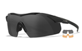 Wiley X VAPOR COMM 2.5 - Matte Black Frame - Grey/Clear/Light Rust Shields (3 Lenses)