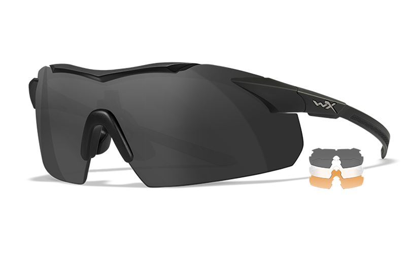 Wiley X VAPOR COMM 2.5 - Matte Black Frame - Grey/Clear/Light Rust Shields (3 Lenses)