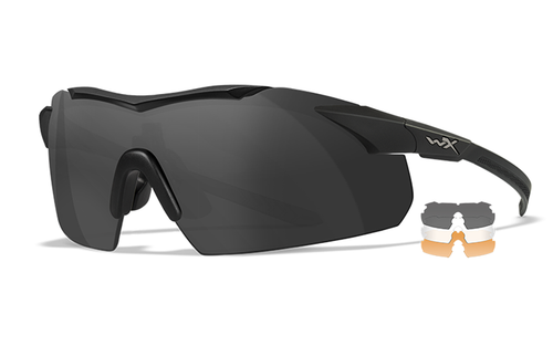 Wiley X VAPOR COMM 2.5 - Matte Black Frame - Grey/Clear/Light Rust Shields (3 Lenses)