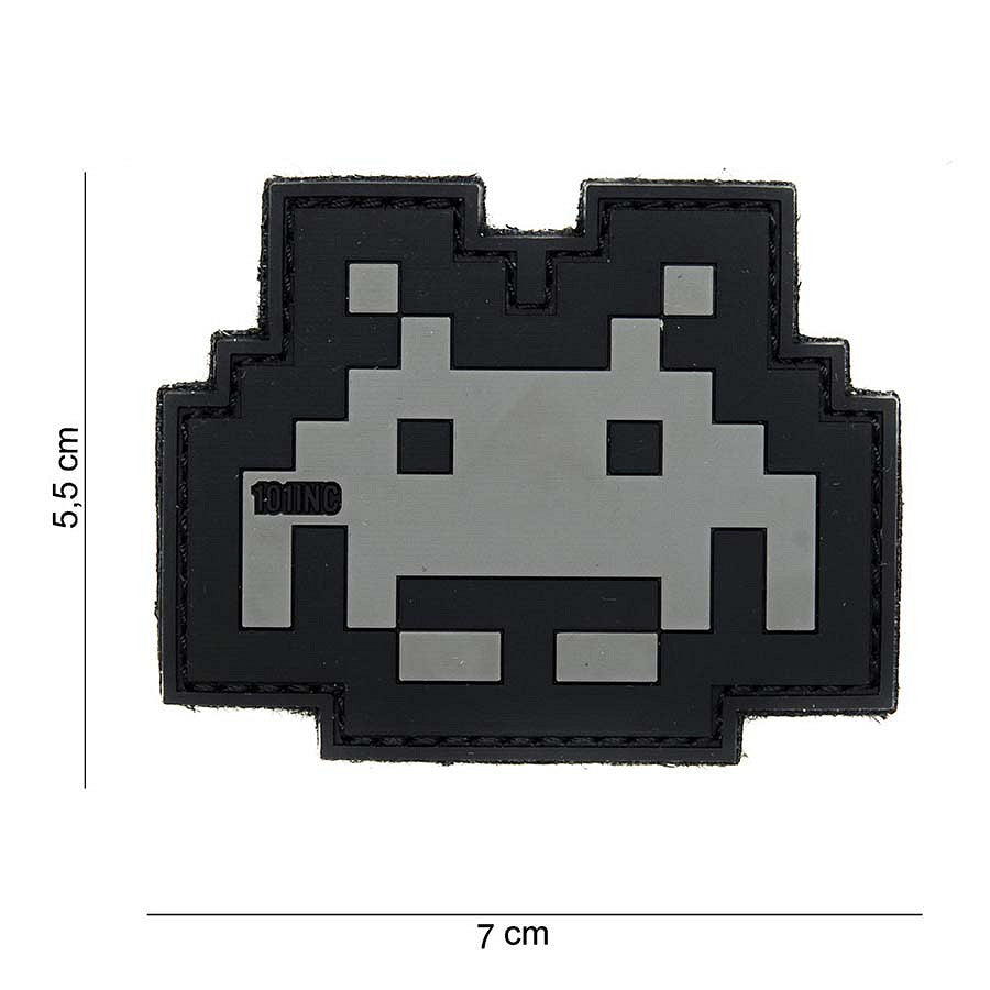 101 Space Invade 3D PVC Patch - Grey/Black