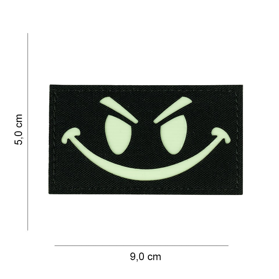 101 Evil Smiley Rectangle Laser Cut Fabric Patch - Glow in the Dark