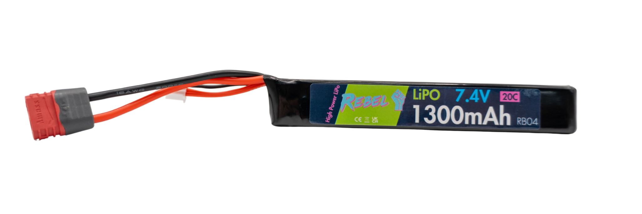 REBEL BATTERY - 1300MAH LIPO 7.4V 20C STICK - DEANS