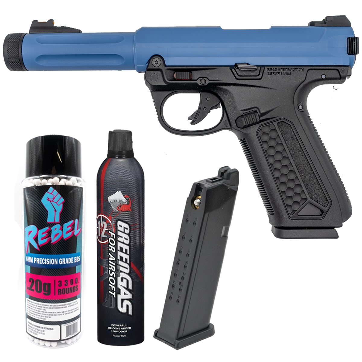 Action Army AAP-01 GBB Full/Semi Auto Pistol Bundle - Blue