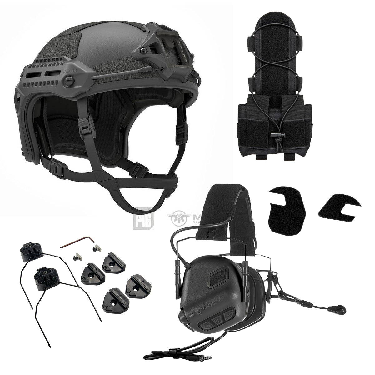 PTS x Earmor Flux Helmet + Comms Bundle-Black-Black