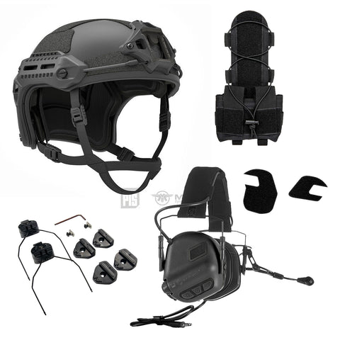 PTS x Earmor Flux Helmet + Comms Bundle-Black-Black