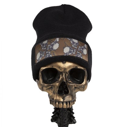 HK Hostilewear Beanie - Tan Skulls