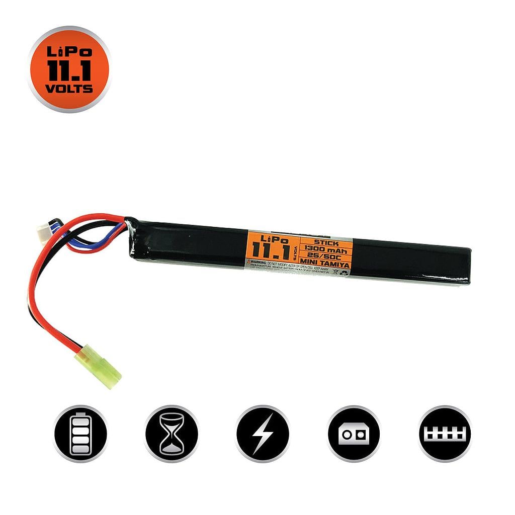 Valken LiPo 11.1V 1300mAh 25C/50C Stick Airsoft Battery (Mini Tamiya)