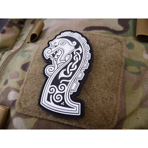 JTG Northman Dragon Ship Head 3D Rubber Patch - Whiteq