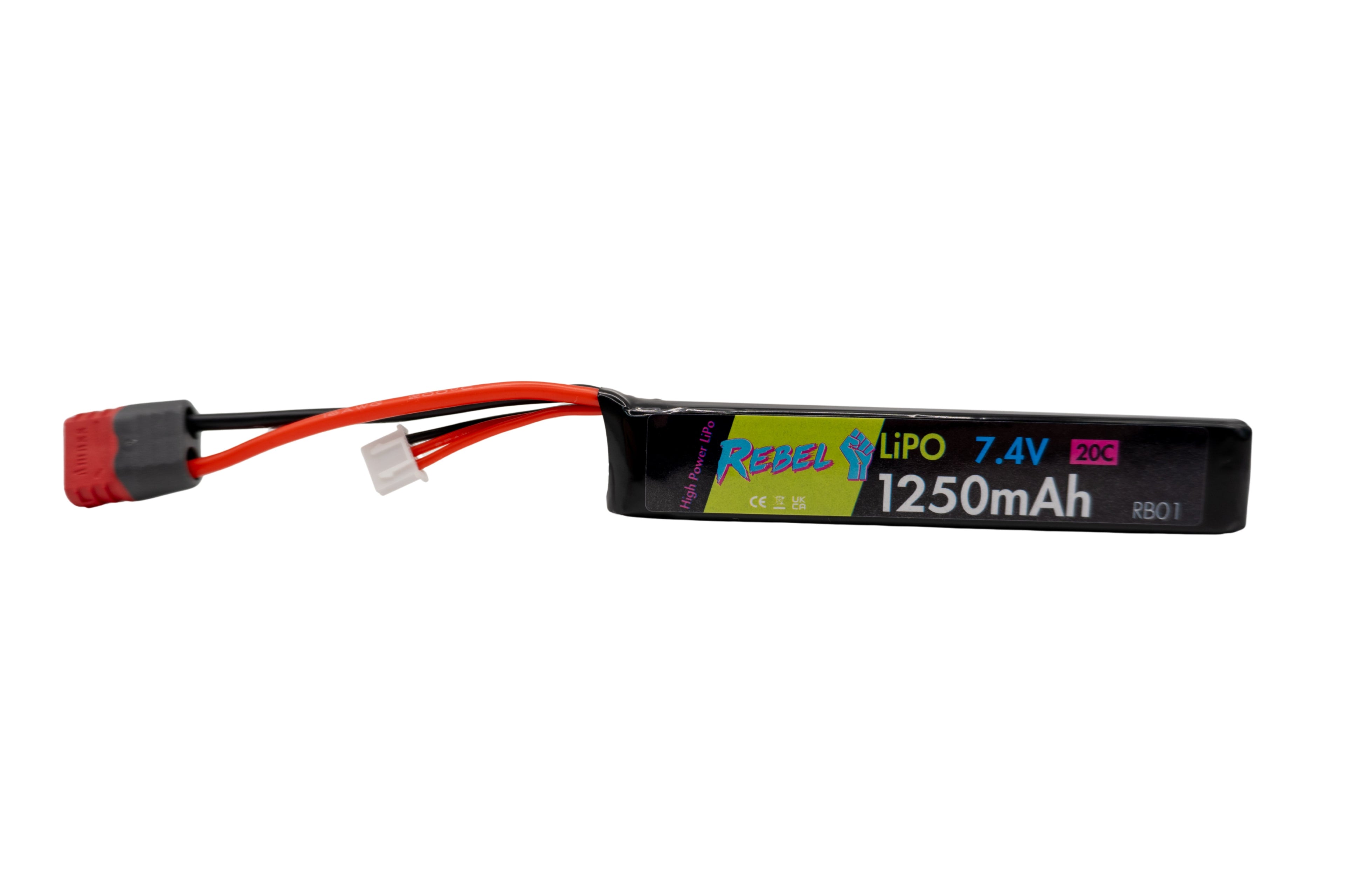 Rebel Battery - 1250mAh Lipo 7.4V 20C Stick - Deans