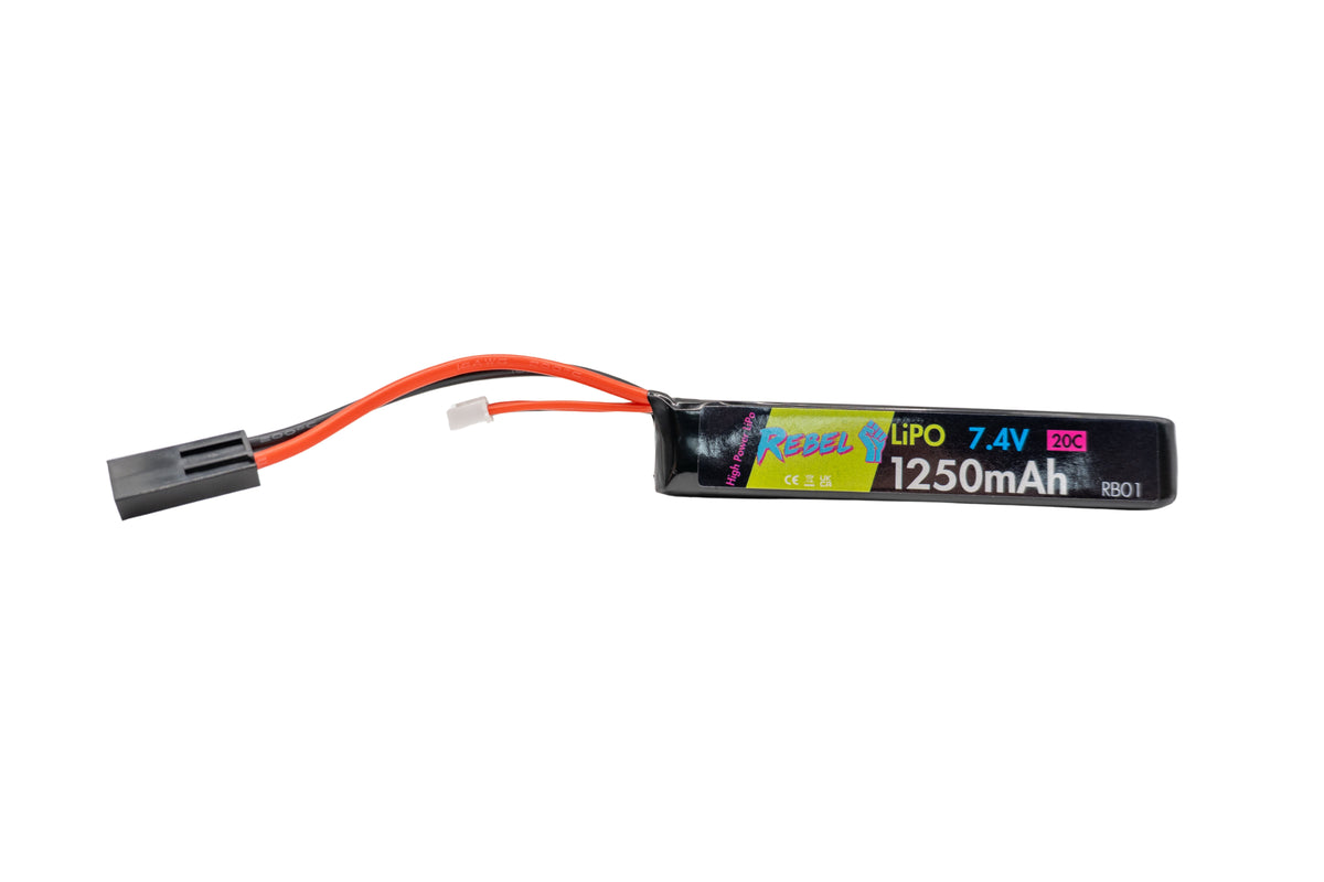 Rebel Battery - 1250mAh Lipo 7.4V 20C Stick - Mini Tamiya